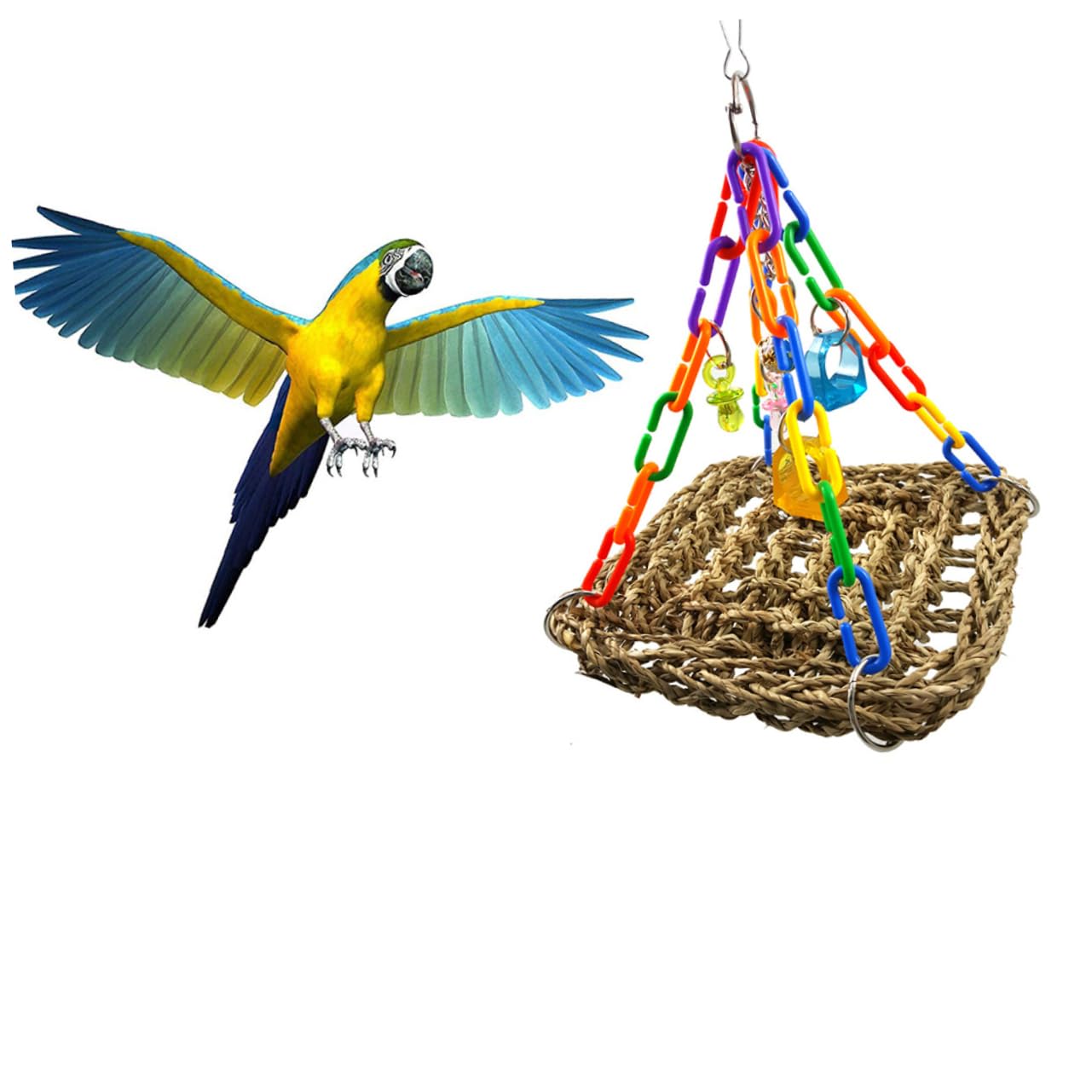 Angoily 3pièces Hamac à Oiseaux pour Perroquets Jouet à Mordre Et Plateforme Suspendue pour Petits Oiseaux pour Perruches Et Calopsittes