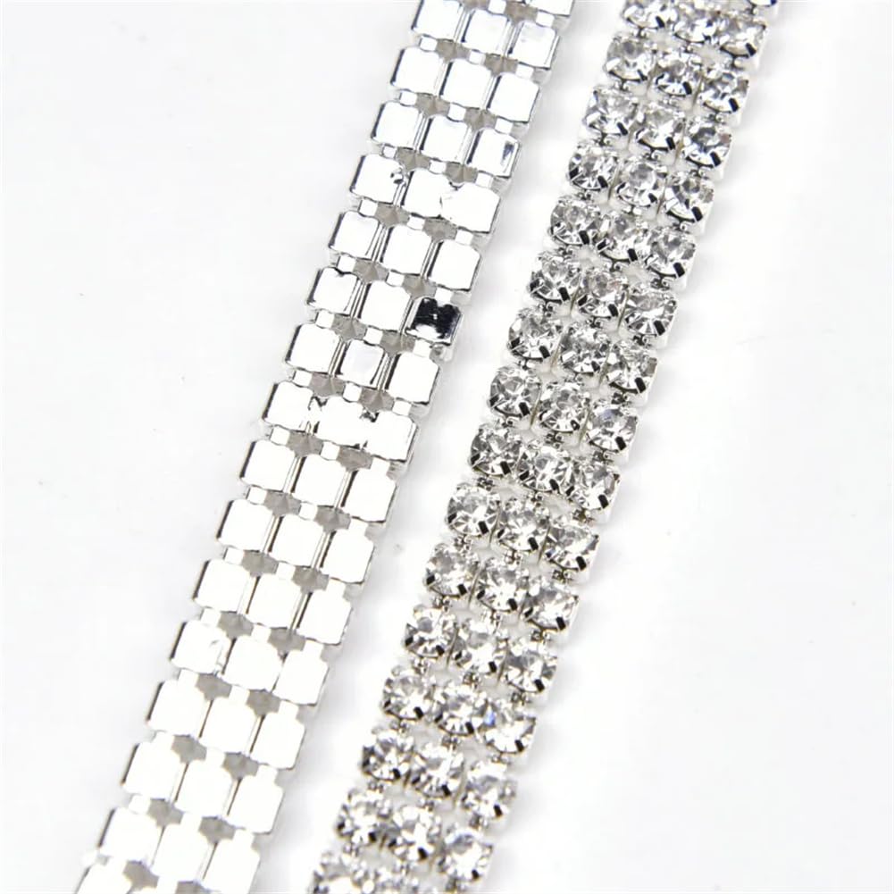 Frędzle z kryształkami, 3 rzędy frędzli z kryształkami górskimi Złoto Srebro 2-5 jardów(Silver 25mm 3 Rows,5 yards)