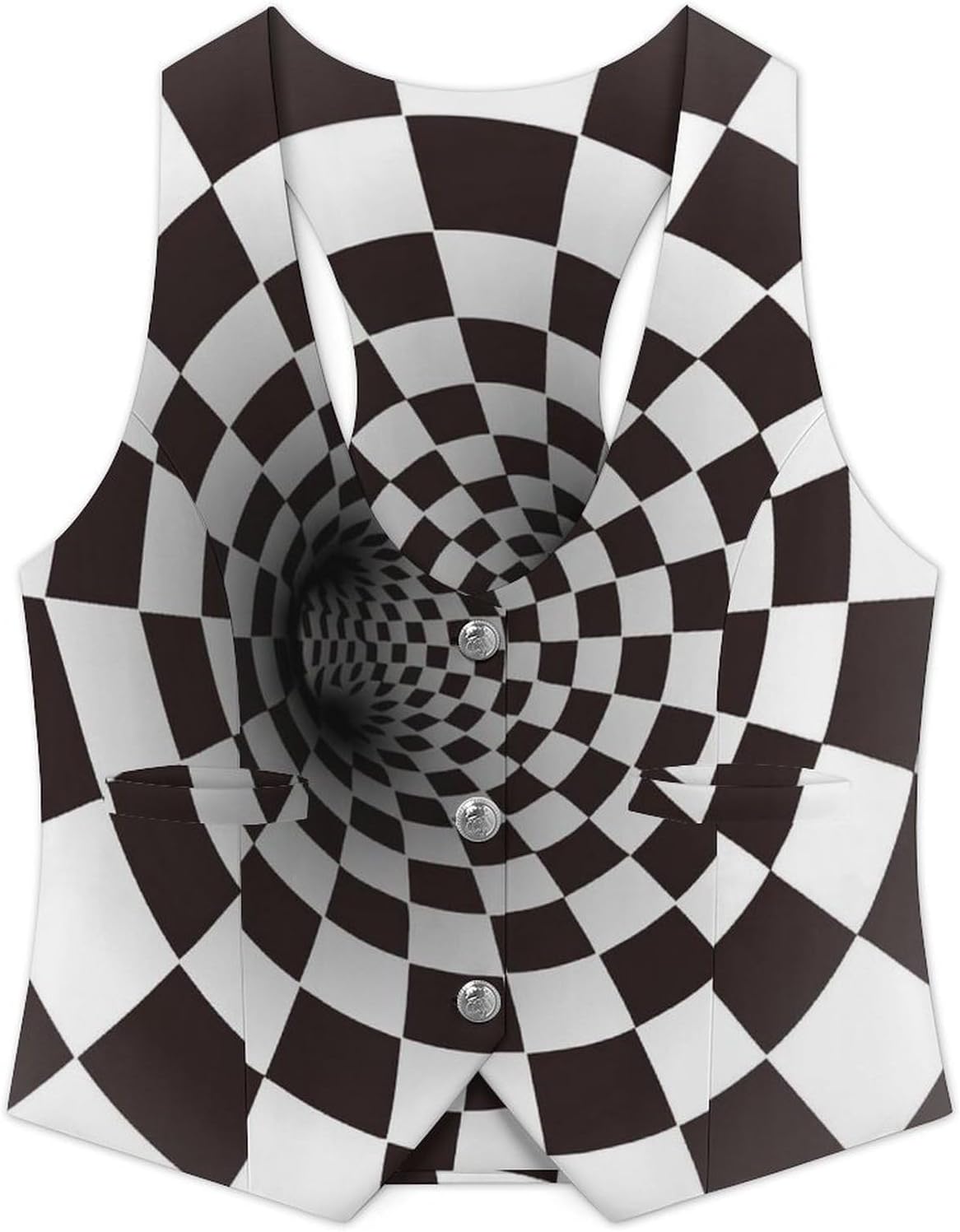 Black And White Spiral Tunnel Women's Suit Vest V Neck Button Down Waistcoat Jacket Business Casual Tops