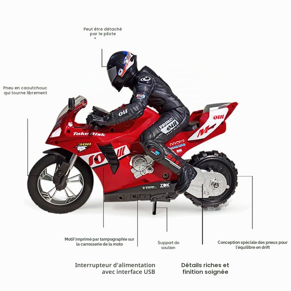 Goolsky Moto de cascade télécommandée auto-équilibrée 1/6 2,4 G moto télécommandée qui tourne en place / équilibre auto-stabilisant / drift à 360°