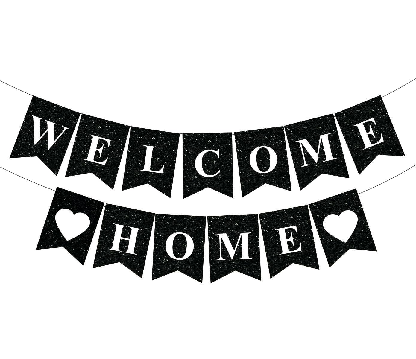 SVM CRAFT® black glitter welcome home banner, Home Sweet Home Gold Glitter Hanging Sign Banner- Welcome Home Banner, Home from War Banner, Military Welcome Home Banner, Welcome Home Sign