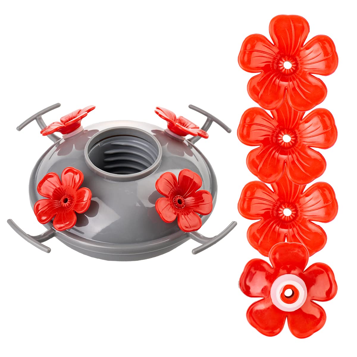 LaElvish Garden Hummingbird Feeder Base Replacement Bottom, Fits LaElvish Garden Hummingbird Feeders Only, Including Plastic Replacement Base and 4 Red Flowers