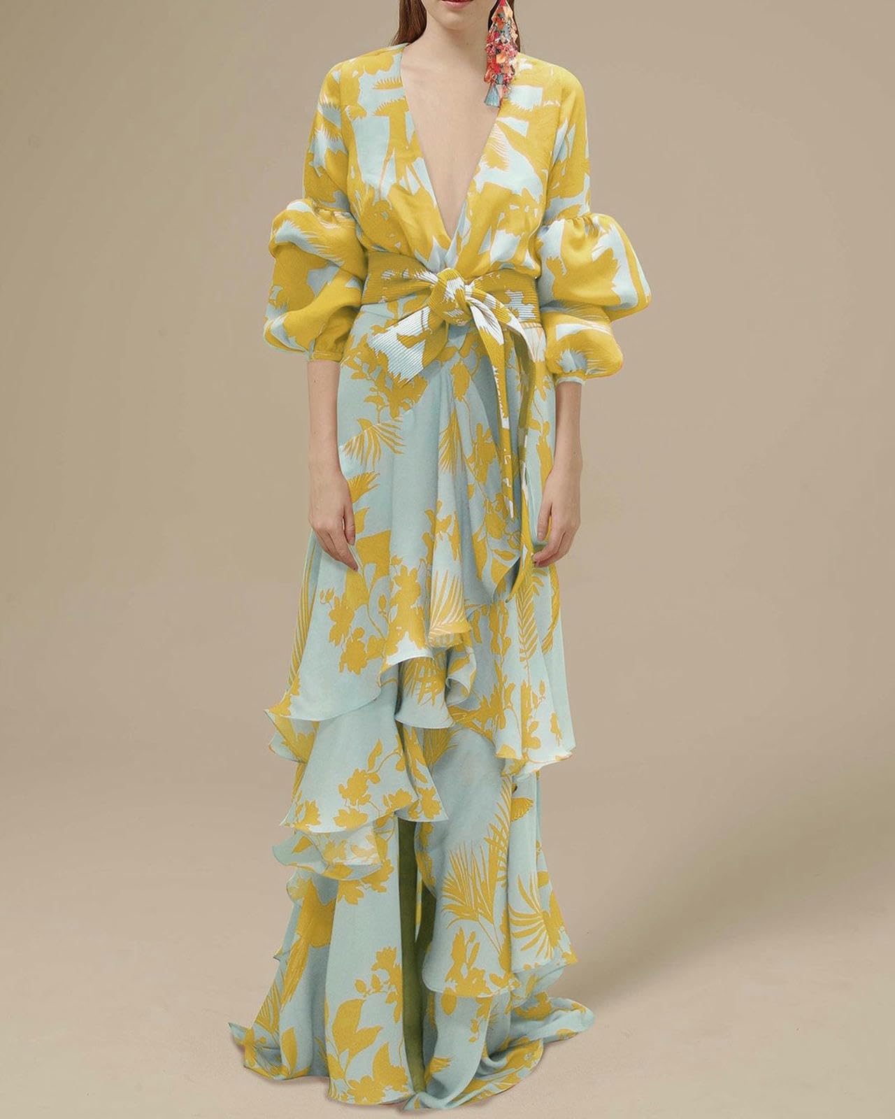 Robe De Mode À Imprimé Floral pour Femmes-Vert-l