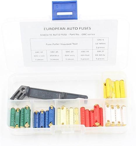 30 unids GBC Europea Caja de Fusibles Automotriz Surtido Baquelita Auto Fusibles 5-30A