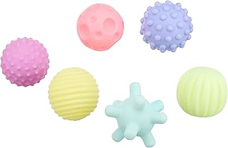 لعبة كرات تصدر صوت للاطفال، مجموعة كرات ناعمة الملمس من 6 قطع بتصميمات والوان مختلفة - متعددة الالوان، بلاستيك