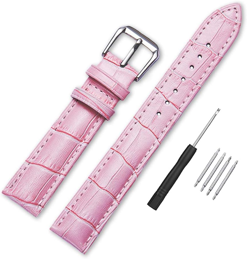 Alligator Style Genuine Leather Watch Bands Genuine Calf Leather Replacement Watch Strap with Stainless Metal Buckle Clasp 12mm 14mm 16mm 18mm 20mm 22mm 24mm for Men and Women