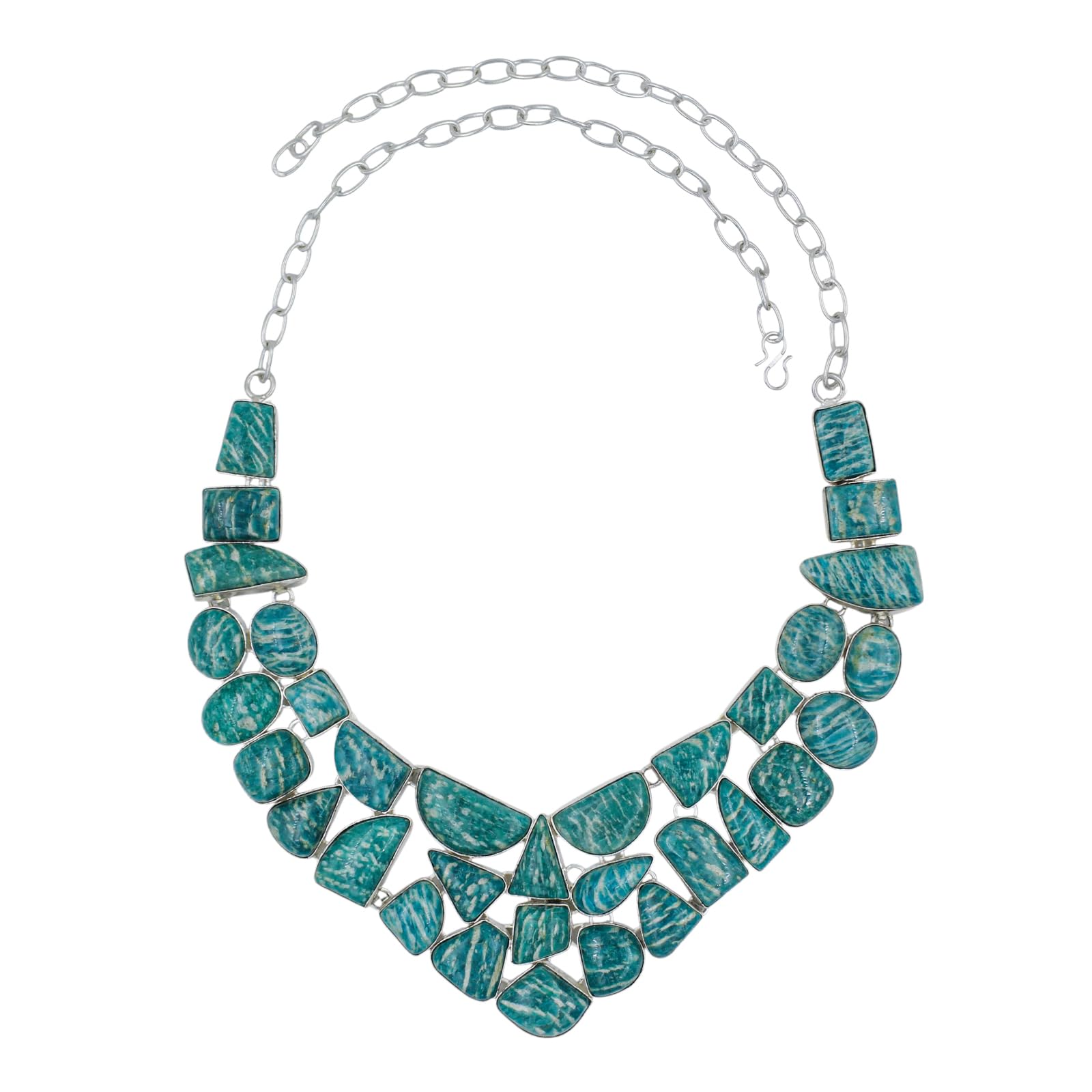 Collana donna placcata argento elegante con amazonite naturale choker artigianale regolabile 45 cm gioiello fatto a mano boho chic statement colorato ideale per ogni occasione o regalo raffinato