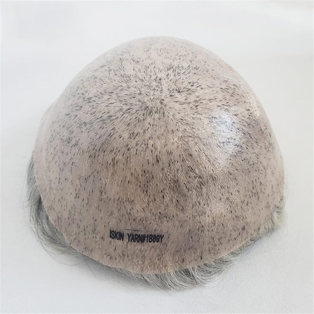 Men's Toupee Parrucca for uomo in capelli umani resistenti, senza nodi, con base in pelle intera da 0,1 a 0,12 pollici, protesi capillare maschile(8x10)