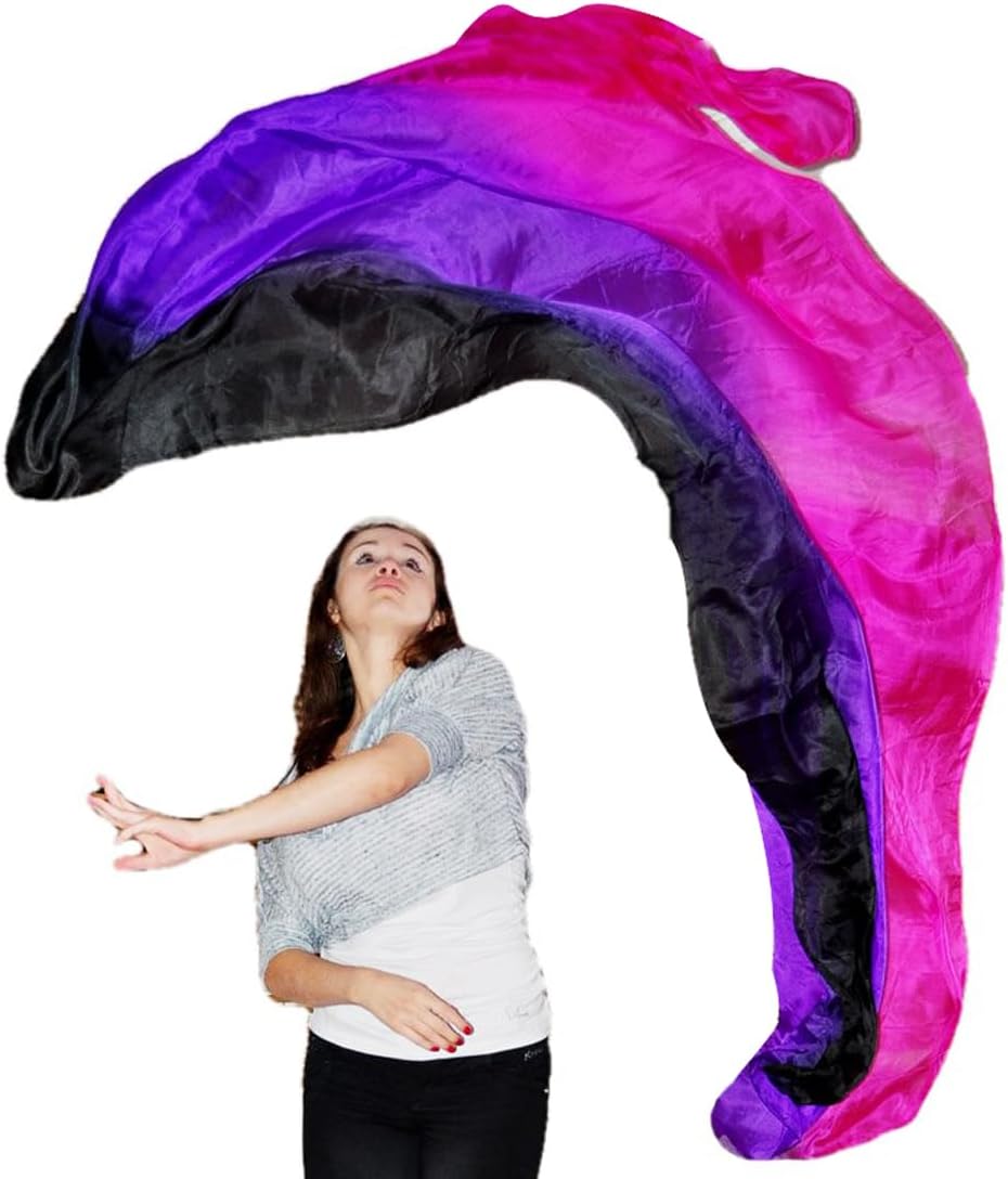 Winged Sirenny 3-Tone Flowy Luxury Bellydance Silk Scarf with Hand Rolled Edges, Lightweight Liquid Oriental Dance Veil