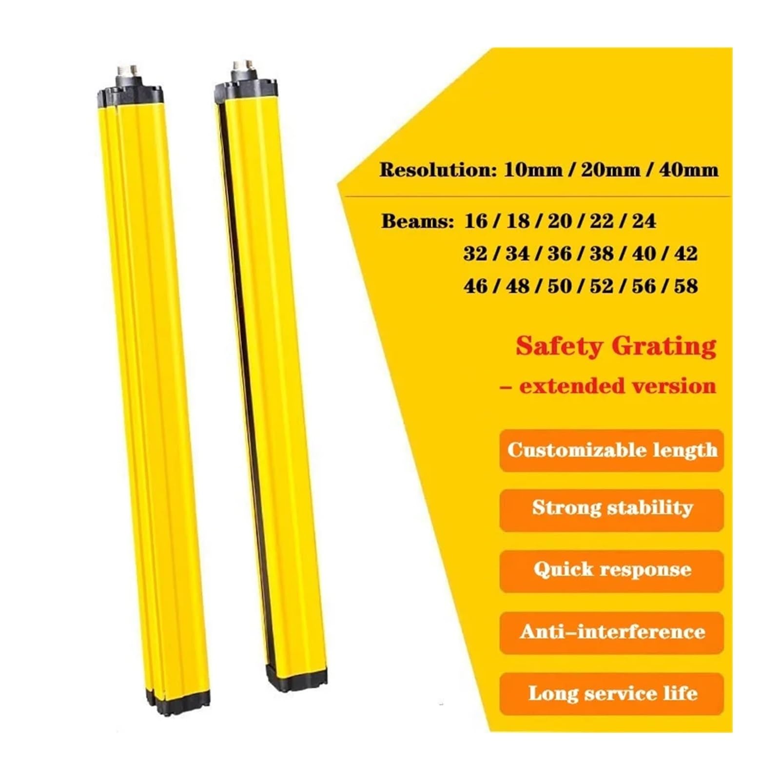 Czujnik bezpieczeństwa kurtyny świetlnej 16/18/20/22/24/26...58 promieni - rozdzielczość 10 mm/20 mm/40 mm (10 mm - 58beams, zakres skanowania 10m, wyjście NPN)