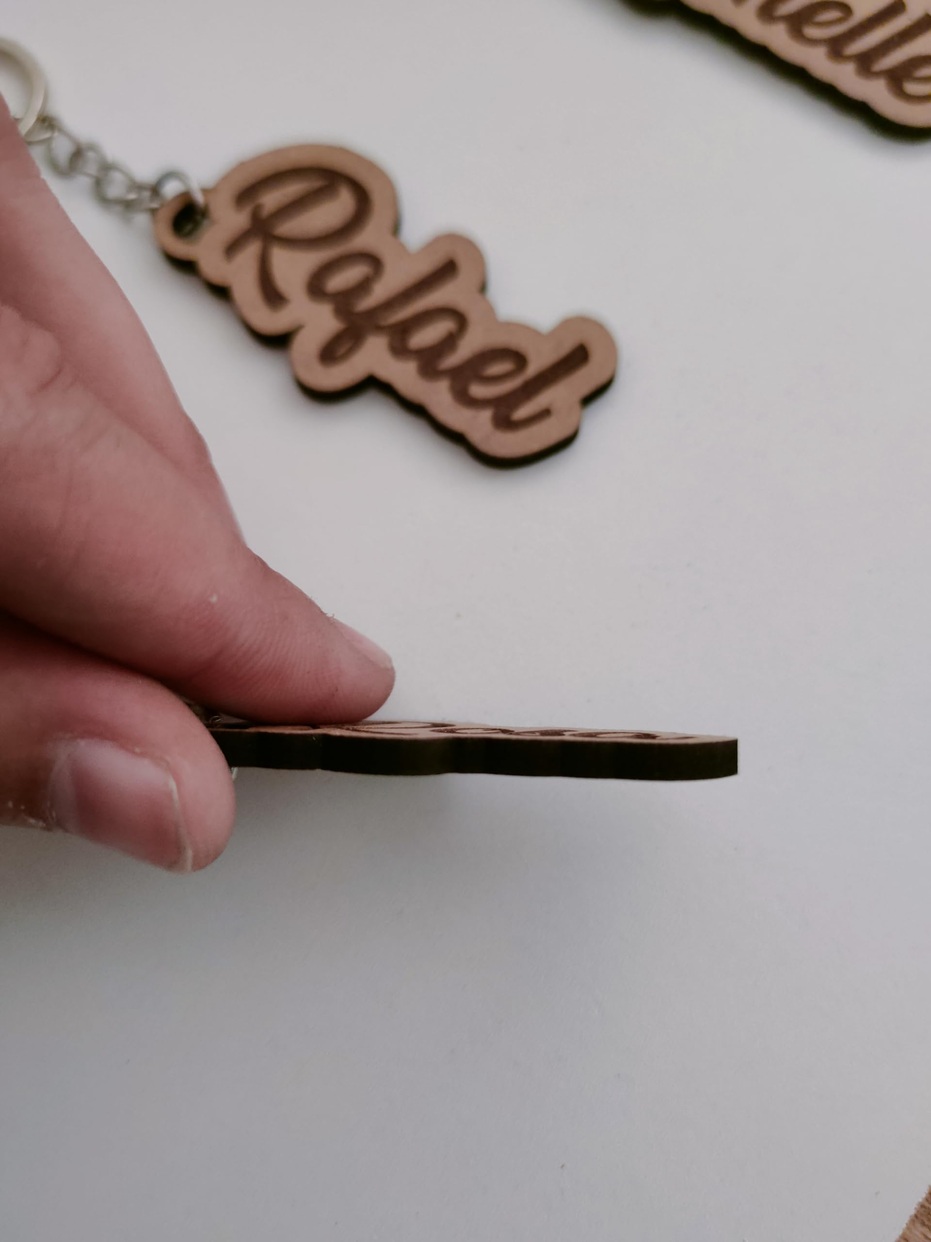 Llavero Personalizado de Madera Natural con Nombre Grabado, Anilla de Acero Inoxidable, 3mm