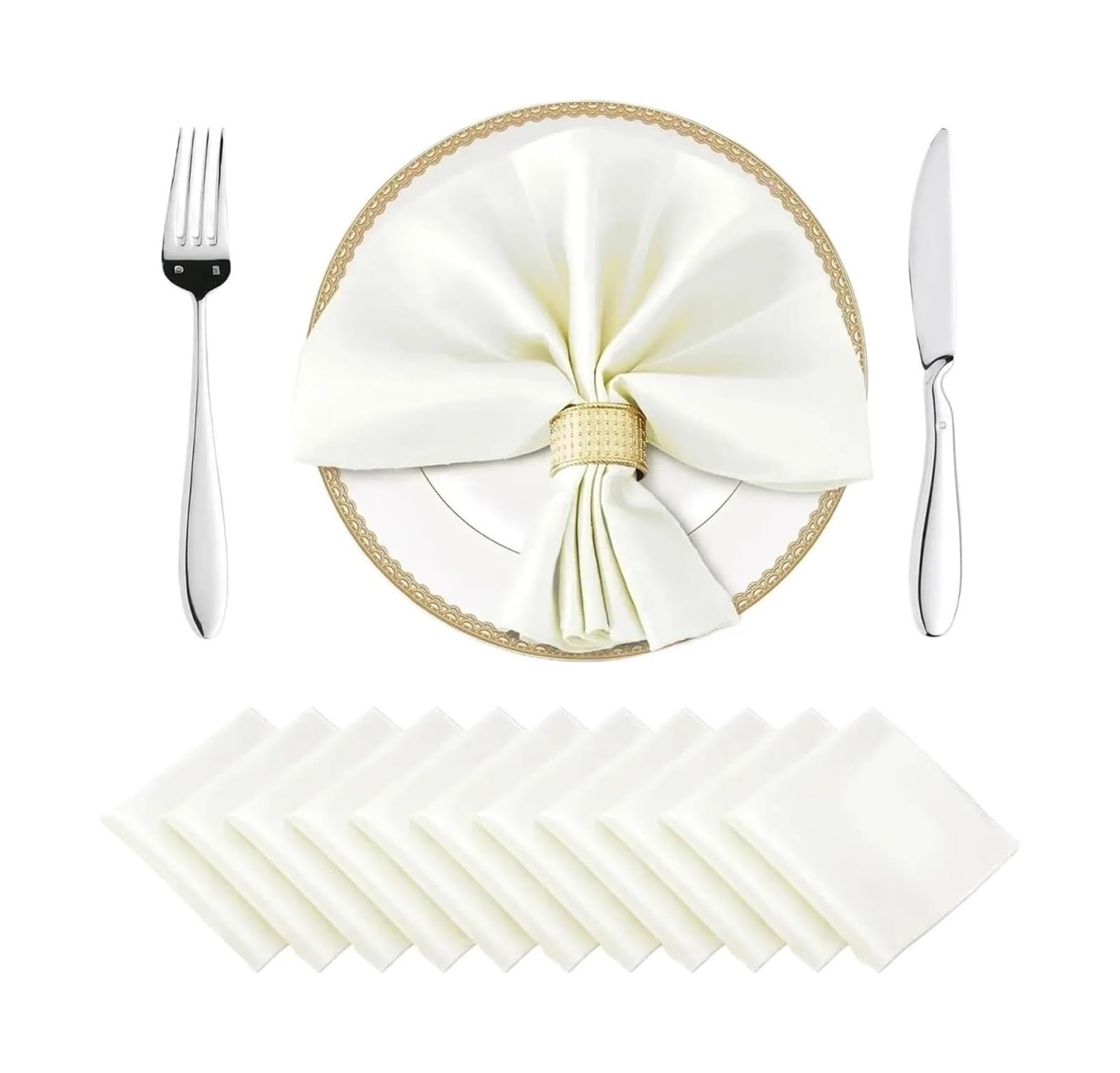 Eamrfvqt 24Pcs Ivory Satin Dinner Napkins, Satin Dinner Napkins 24 Pcs 30X30cm Square Table Multicolor