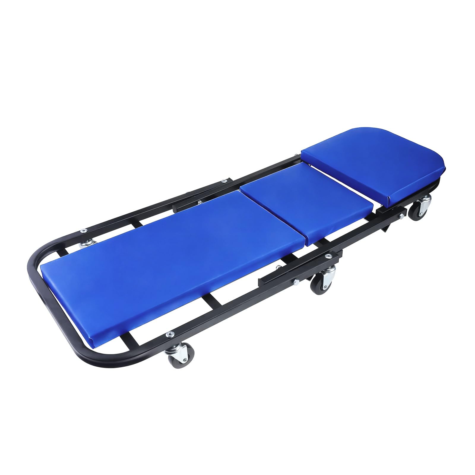 BOOMSTART Camilla Mecánica Plegable de 102 cm (40"), Asiento de Mecánico 2 en 1, Taburete Grande Acolchado con Ruedas, Taburete de Taller de Garaje Resistente de 150kg con 6 Ruedas Giratorias