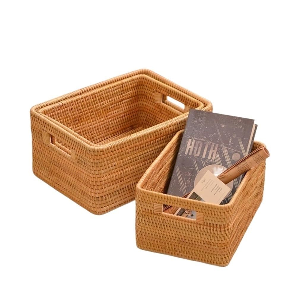 Basket Storage Box Kitchen bedroom Accessories Autumn Rattan Woven Hand Woven Desktop Arrangement Square
