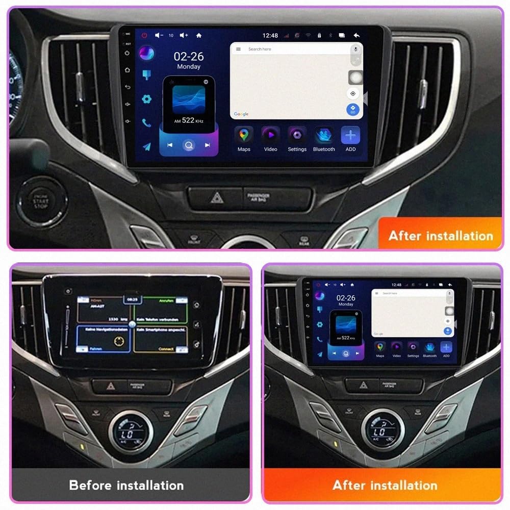 Car Stereo Carplay Radio de Coche para Suzuki Baleno 2015-2021 Soporta Bluetooth, Control Volante, USB, WiFi, 4G, Mirror-Link, GPS Navegador/Radio FM, 4 Nuclear 2G+32G
