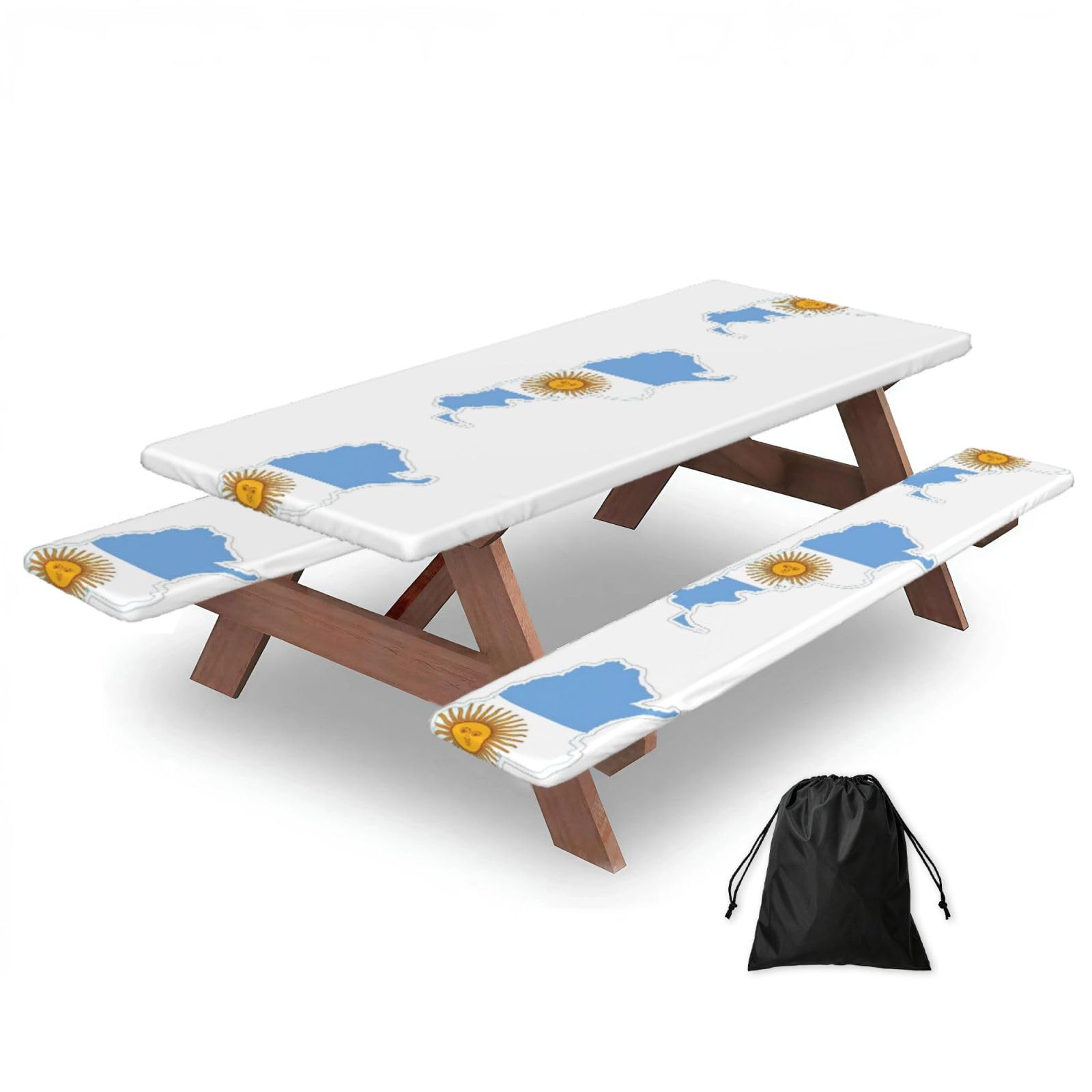 Yqxwjl Black Argentine Flag Map Print Camping Essentials Waterproof Camping Table And Bench Cover With Drawstring Bag 183 Cm