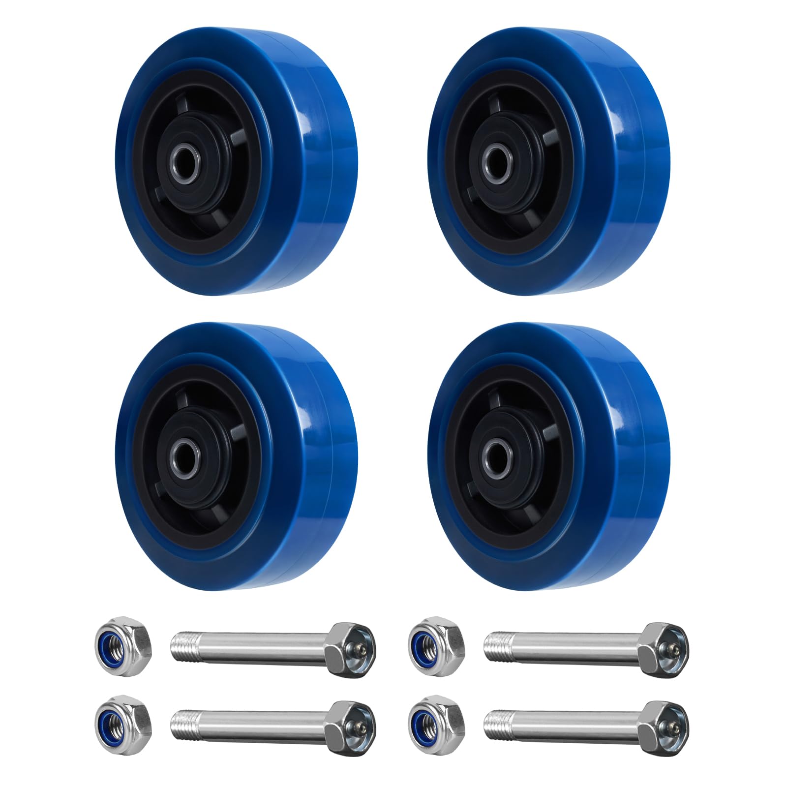 Ruote piroettanti da 12,7 x 5,1 cm, in poliuretano su poliolefina con cuscinetto a rulli, foro da 1,27 cm, resistente, per uso industriale/commerciale, capacità di 362,9 kg, blu