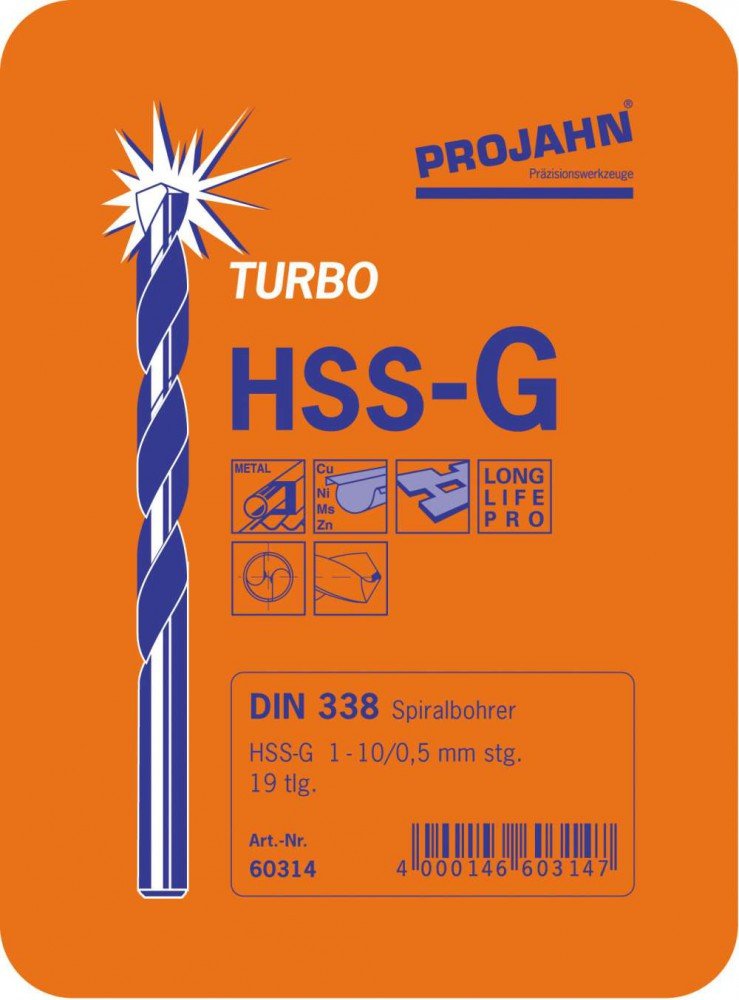 60314 zestaw wierteł spiralnych HSS-G 1-10/0,5 mm 19 szt. TURBO