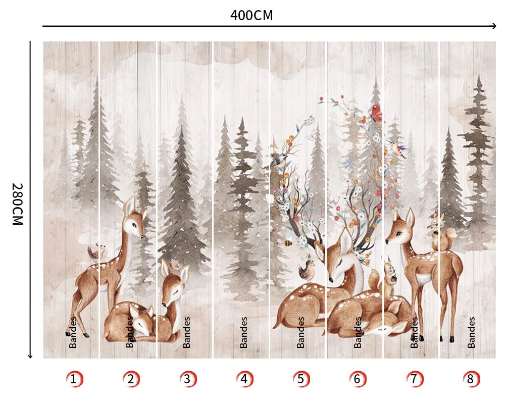 Papel pintado panorámico selva del ciervo sika, tema bosque y animales para sala de estar, dormitorio infantil, decoración de pared, paisaje natural moderno (400 x 280 cm)
