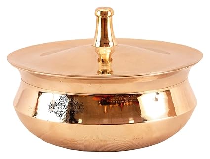 Indian Art Villa Bronze Kansya Utensils|Casserole with Lid|1300 ML Capacity|Serving Dishes Tableware Home Hotel Restaurant