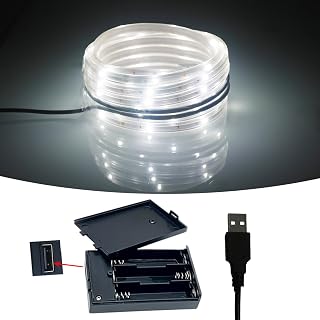 RYGDENG LED Rope Lights Outdoor Battery Operated String Lights, 16.4ft 100 LEDs Outside Lights USB Powered, White Color Tube Lights Waterproof for Indoor Decoration…