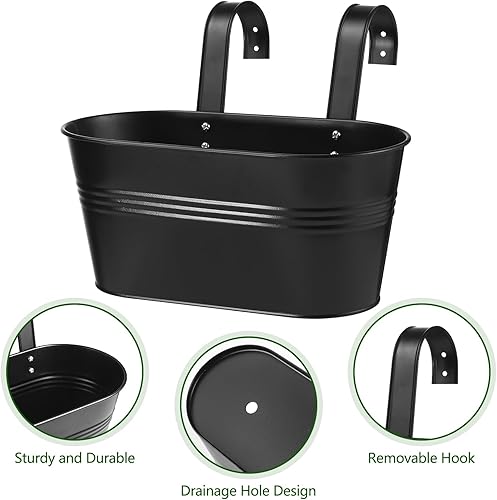 Miniatura 4 de 5 macetas colgantes con barandilla de metal, cajas de ventana de hierro para plantas al aire libre, jardineras de balcón, jardineras de valla con