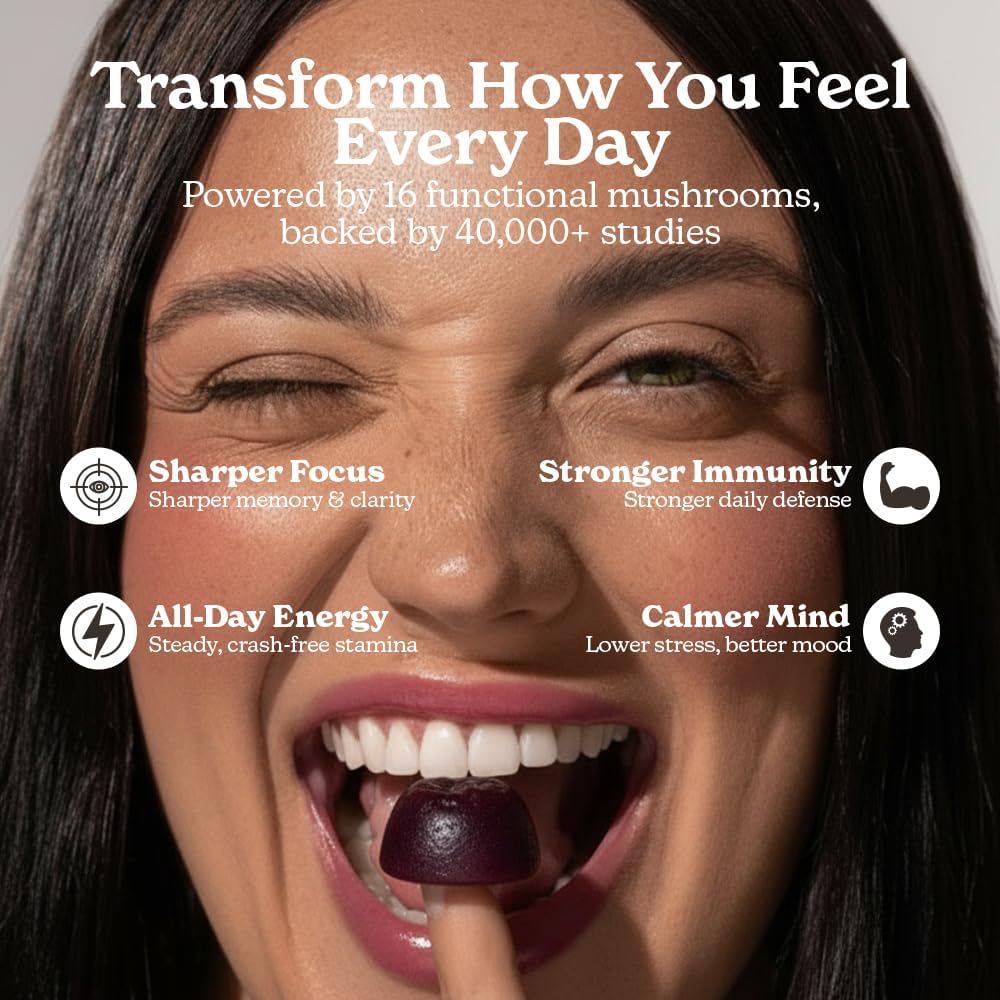 16 in 1 Blend Mushrooms Gummies for Adults - Lion's Mane Mushroom Supplement, Focus Gummies with Lions Mane, Lion's Mane for Adults, Natural Mushroom Supplement for Cognitive Support & Clarity - Image 7