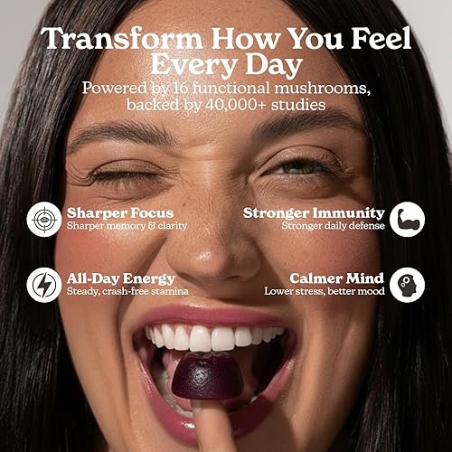 Miniatura 7 de Gomitas de hongos de 16 mezclas, gomitas de hongos para adultos, suplemento de hongos con chaga, melena de león, reishi, cordyceps para