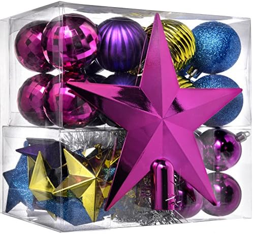 WeRChristmas 50-Piece Shatterproof Colour Co-ordinated Christmas Tree Baubles Decoration Pack - Silver / Black, Multi-colour