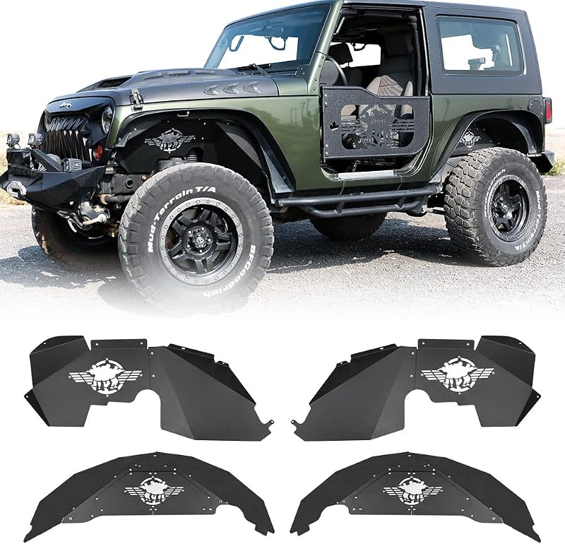 Forros internos de para-lama dianteiro e traseiro JROAD em alumínio para Jeep Wrangler JK JKU 2007–2018 – 1 unidade