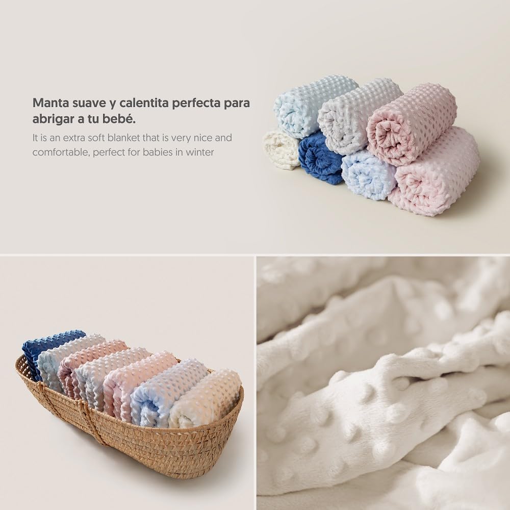 Interbaby Couverture+ Doudou Bébé | Couverture Bébé Naissance Bulles 80x110cm + Peluche Ourson 28x17cm | Cadeau Naissance Fille & Garçon en Coffret | Bulles + Ourson Beige