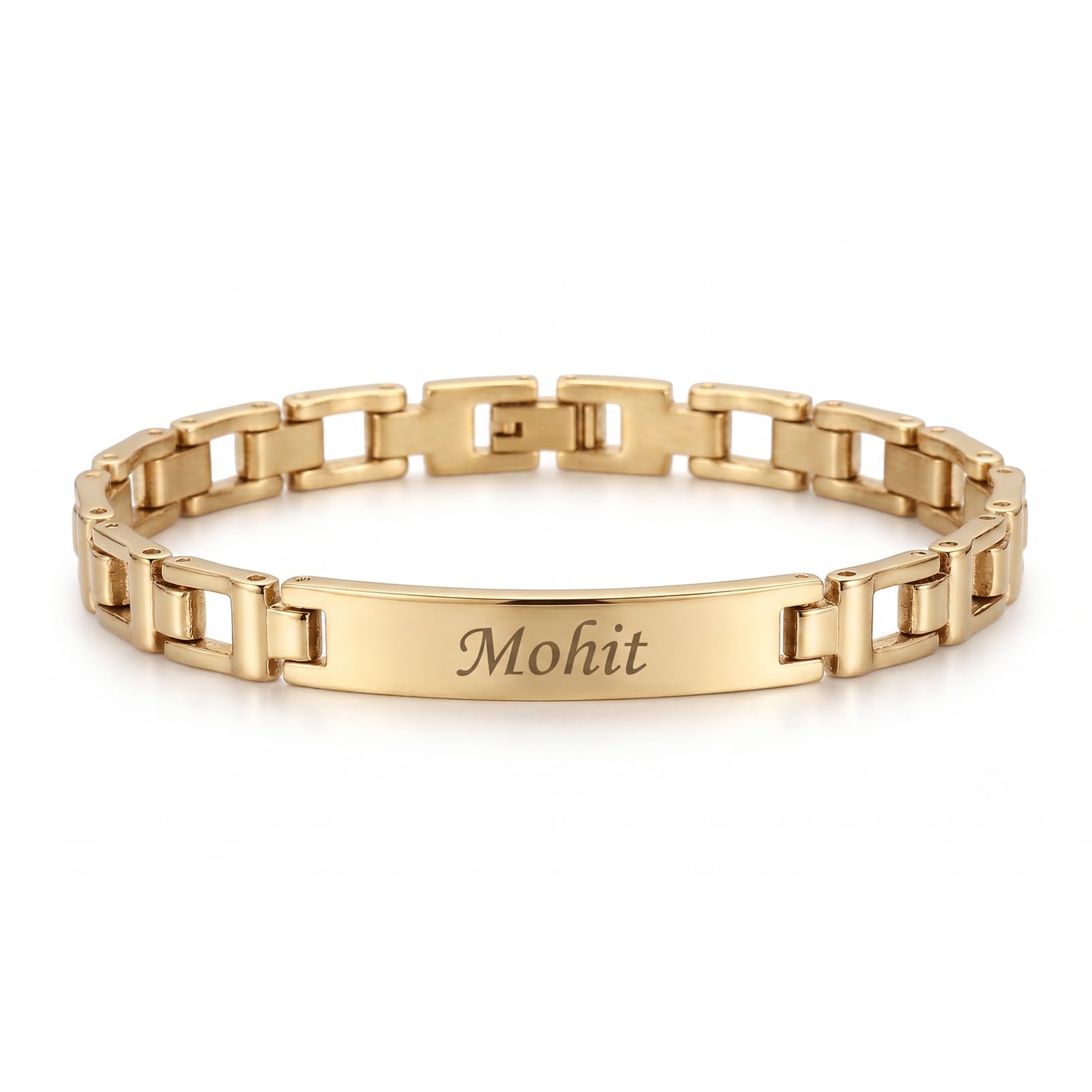 Personalized Metal Rakhi with Name for Brother I Hand carved Brass Made I Engraved Name Bracelet I Stylish Trendy & Long Lasting Customized gift for Bhaiya on Rakshabandhan - Golden-image-10
