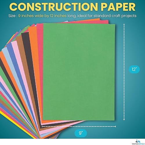Miniatura 2 de 1InTheOffice Papel de construcción 9x12, colores surtidos, paquete de 200 unidades