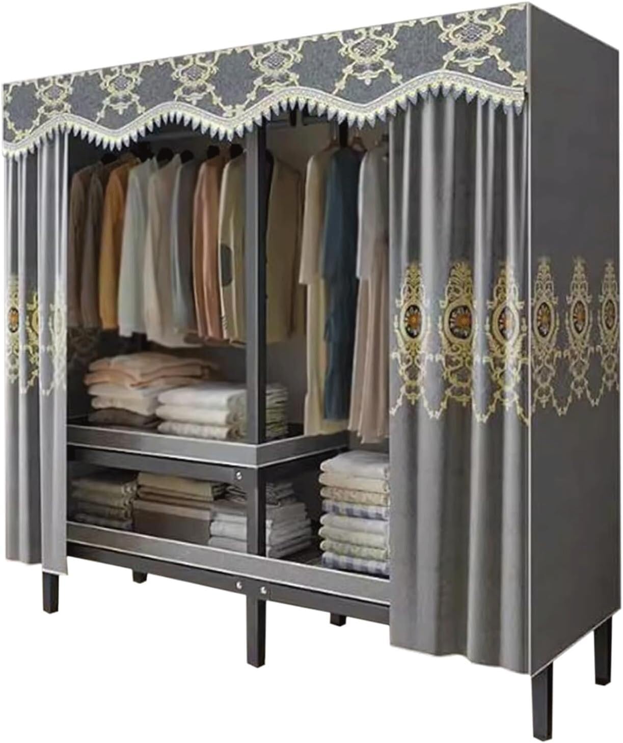 Armadio Portatile con Struttura in Acciaio Completo, Rivestito in Tessuto, 125 cm/150 cm, Armadio da Camera da Letto sospeso(A,150cm)
