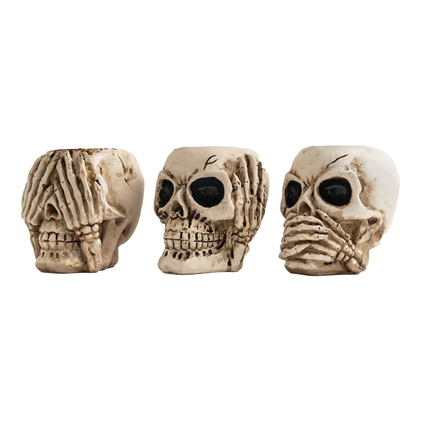 Virelynx See Hear Speak No Evil Skull Figurine – Spooky Halloween Resin Skeleton Statue for Mantel Table Gothic Home Decor