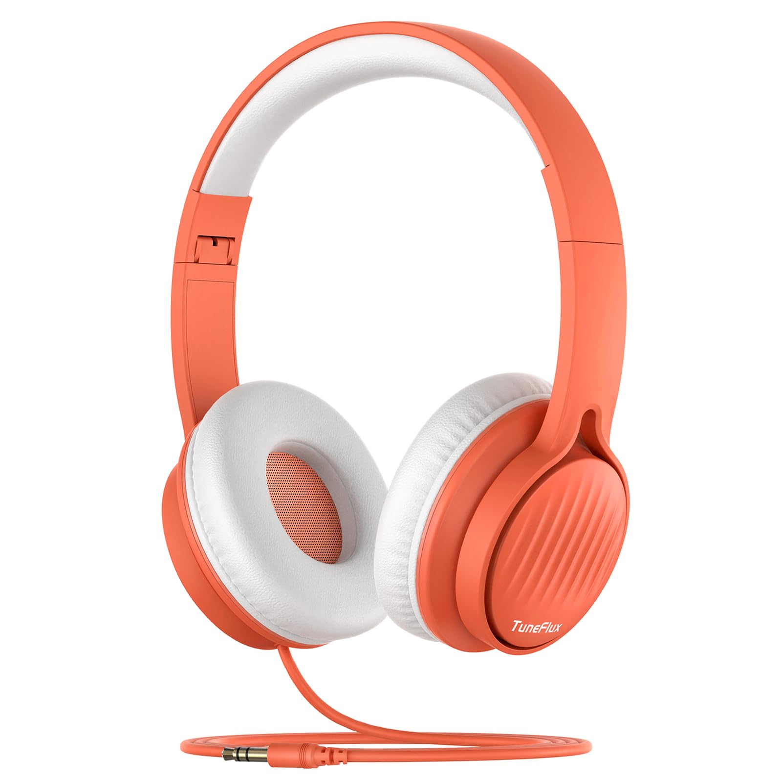 TuneFlux Upgraded Kids Headphones, Wired Toddler Headphones, 85dB Limited Volume On Ear Headphones, Portable Foldable Design, Stereo Sound Kids Headphones for School/Tablet/Travel-Orange