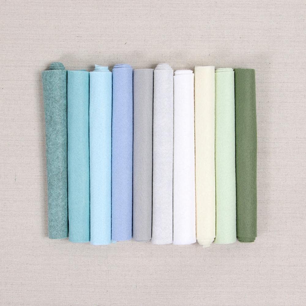 Benzie Design Wool Felt, 10 pcs 9"x12" in Winter Frost Color Palette, 1 mm Thick, Soft & Pliable, Wool Blend Felt, First Frost 9"x12"