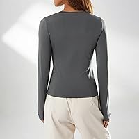 Vista 54 de Blusa corta básica casual para mujer, ajustada, manga larga, cuello redondo, color sólido, para otoño, camiseta ajustada Gris claro