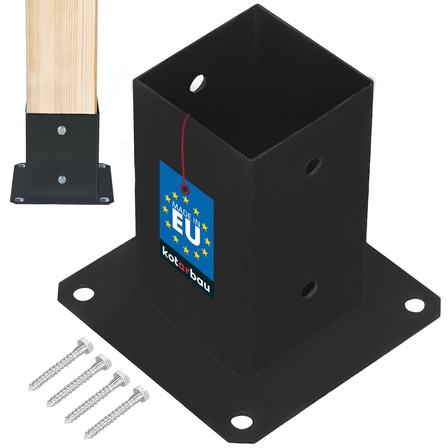 KOTARBAU® Fence Post Support - Post Base - Powder Coated Steel - 80x80 mm (3.15x3.15 in) - Black - Bolt Down Support - Heavy Duty - for Wooden Beams - Weather Resistant