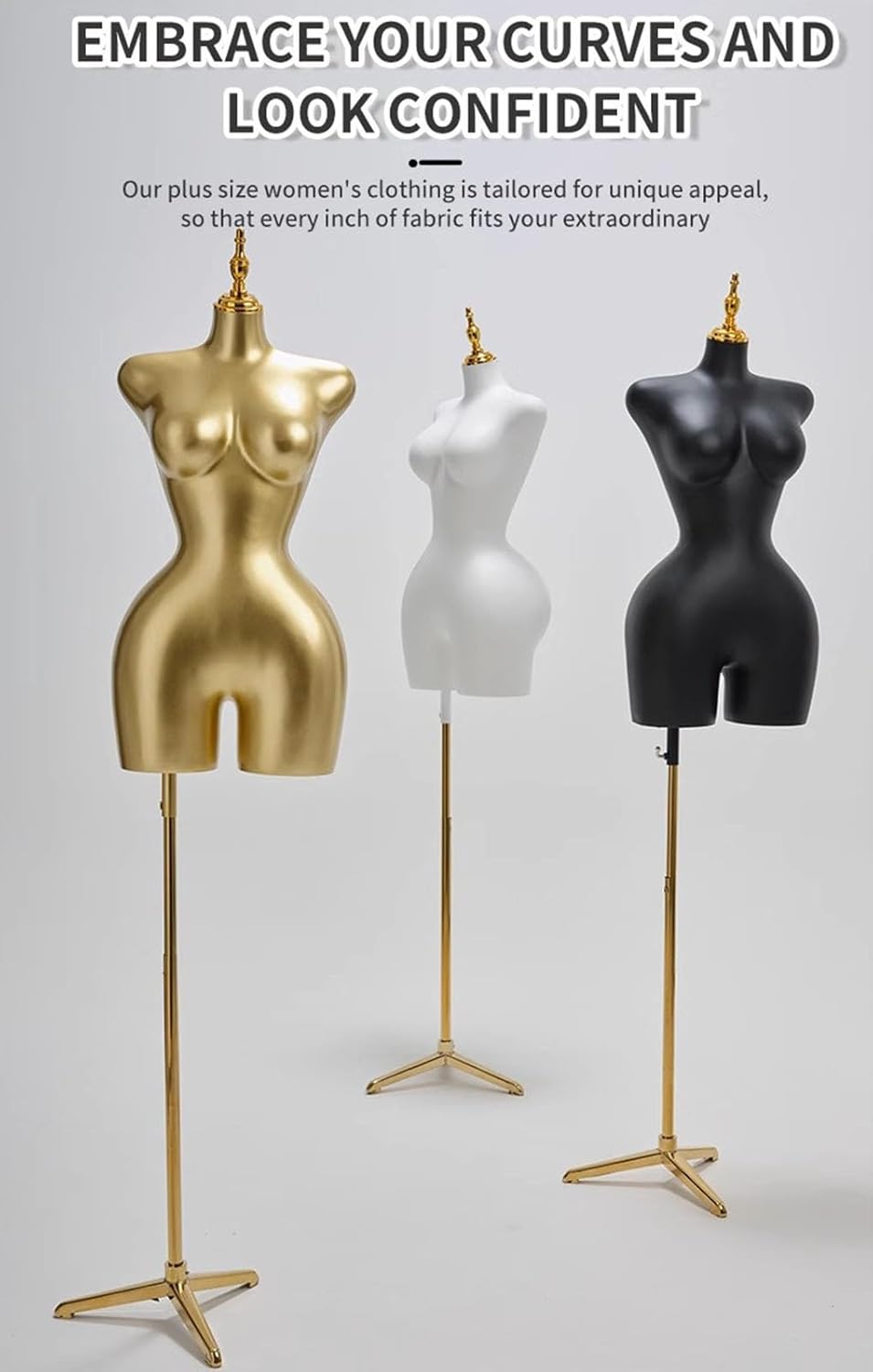 Female Body Retail Mannequin Torso Showcase Clothing Display Rack, Adjustable Height Bracket and Detachable Manikin(Black,Small)