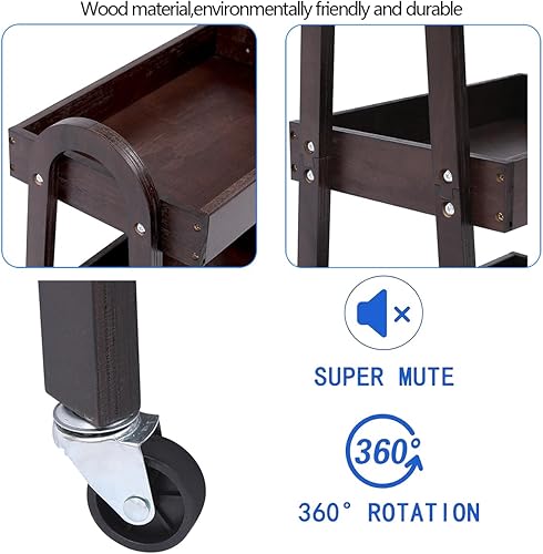 Miniatura 5 de Carrito de 3 niveles para manualidades, carrito de almacenamiento delgado con ruedas, carrito de madera con ruedas, organizador de baño, carrito