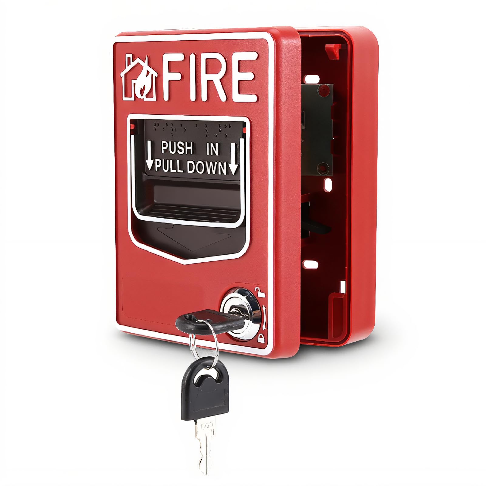 PUSOKEI Fire Alarm Pull Station, 9-28V DC Manual Multiple Wire System Safety Fire Pull Station Alarm Button Call Point Safety