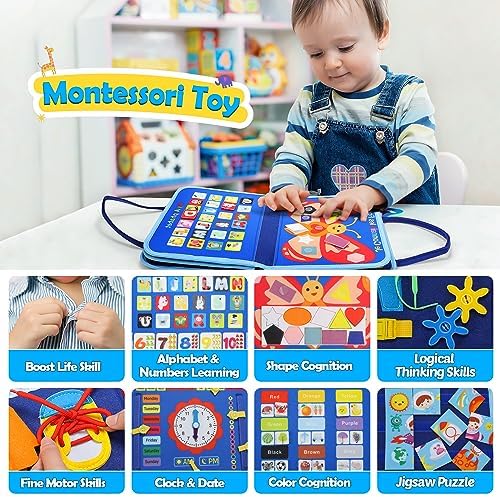 Toddlers Busy Board Montessori Toy for 1 2 3 4 Year Old Boys Girls, Preshool Learning Educational Book Toy for Learning Fine Motor Skills 2 61gsgqLS0LL. AC