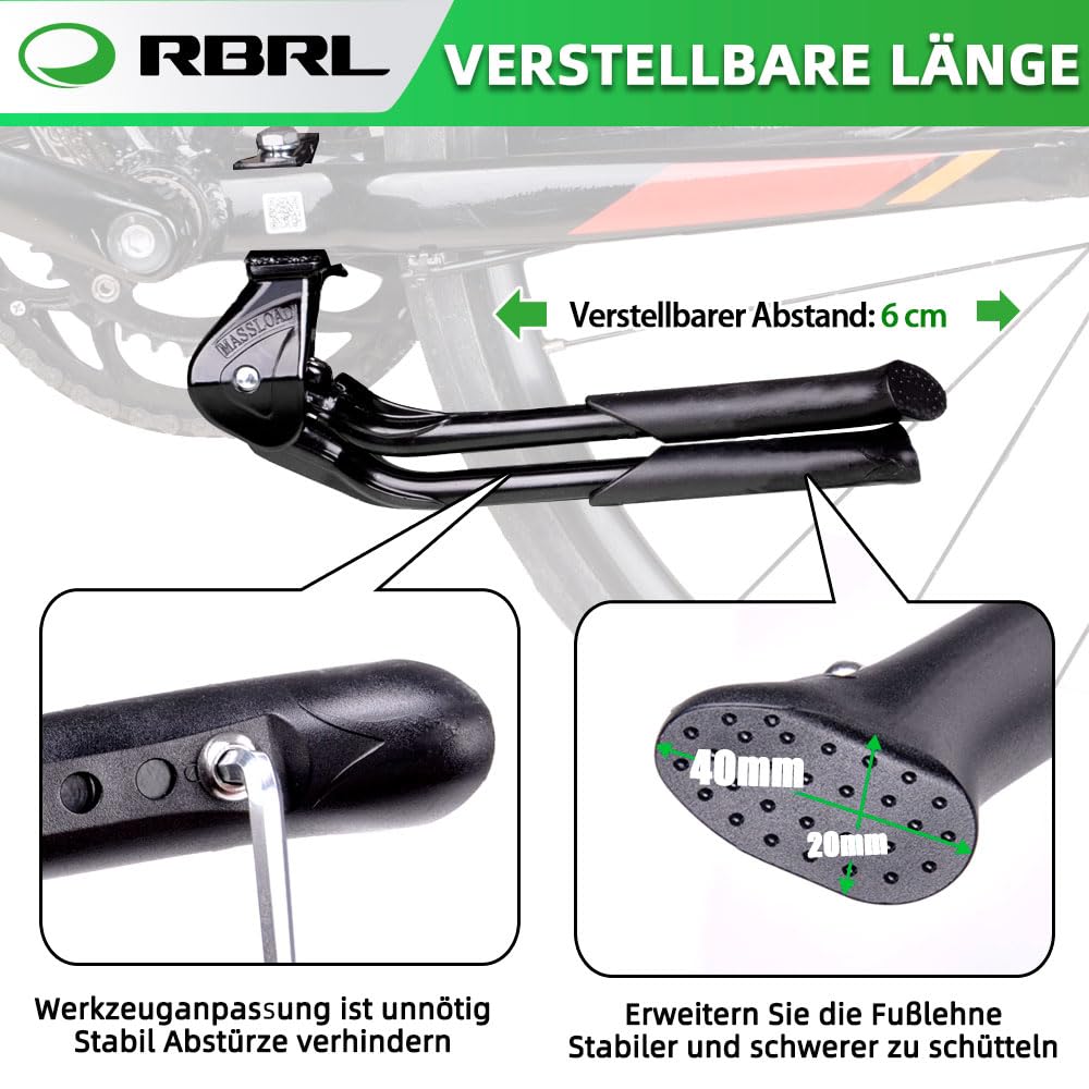 RBRL Fietsstandaard, Dubbele Poot Middenmontage, Robuuste Verstelbare Fietsstandaard, voor 24-29 Inch Verstelbare Fietsen, Aluminiumlegering Fietsstandaard E-bike