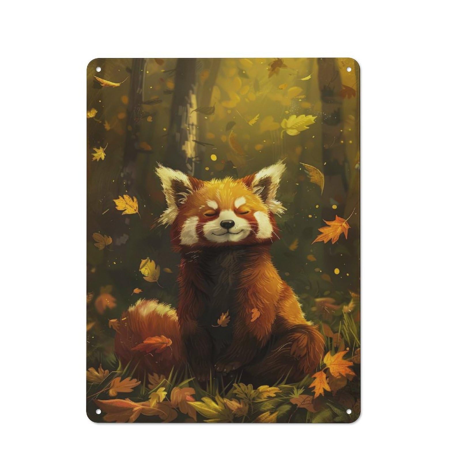 Junmoney Contented Red Panda Retro Metal Sign 40X30cm For Home Office Or Studio, Suited To Home Office Decor Fans