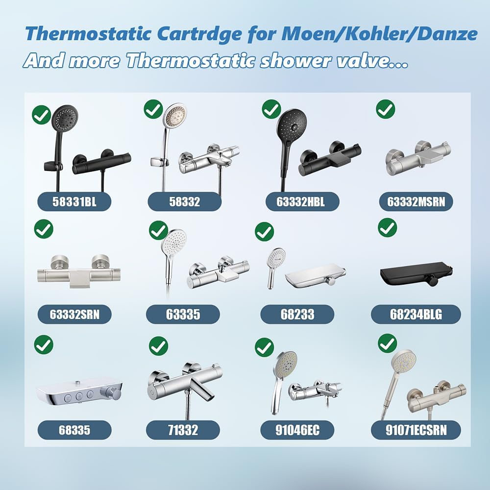 Thermostatic Shower Cartridge Part for Moen 147208, 9.13554 Shower Cartridge Replacement, Da507874 Replacement Part - Thermostatic Cartridge Shower Faucets Thermo Water Valve Plumbing Repair Kit