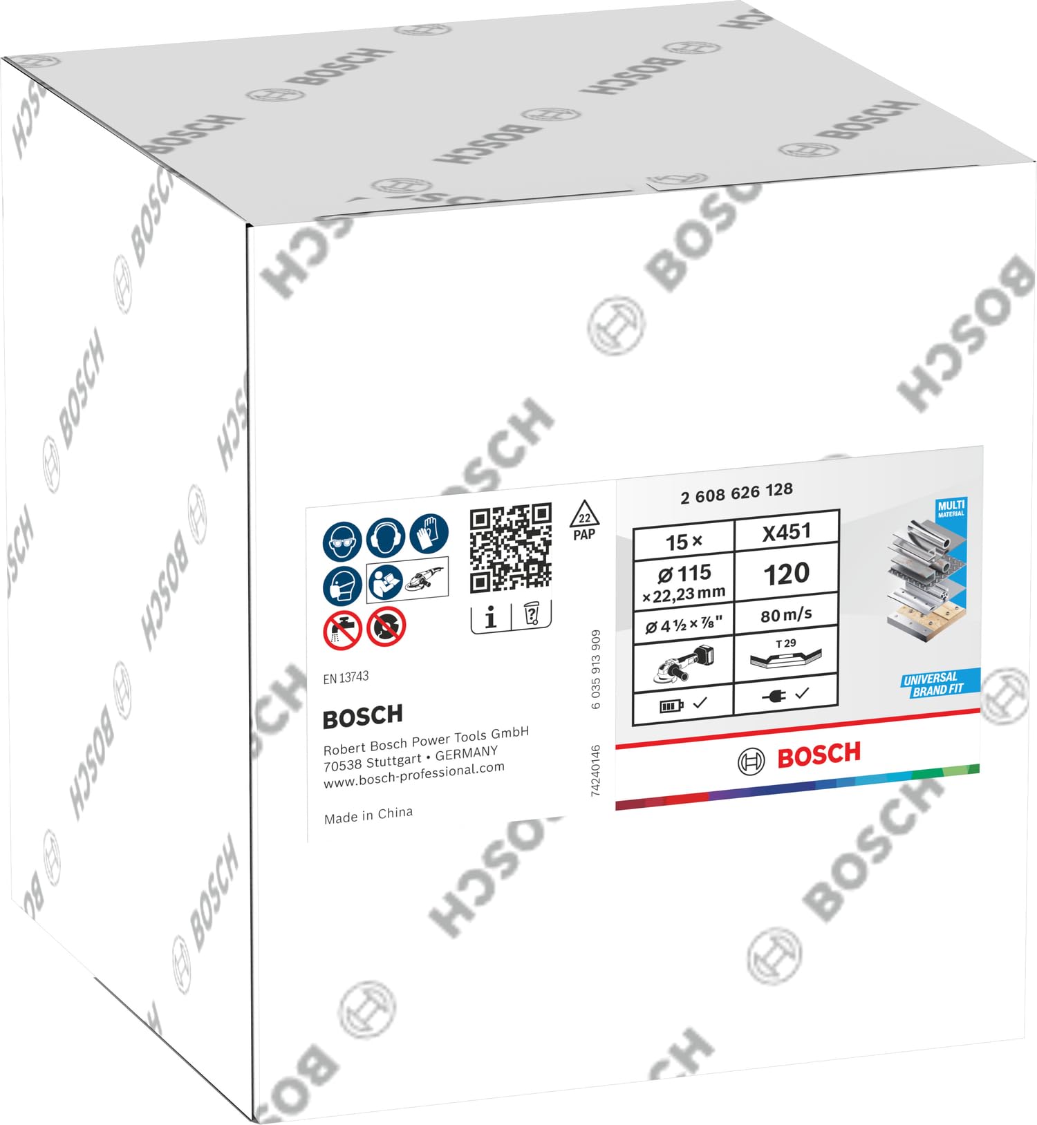Bosch 15x Disco lamellare X451, G80, G120 (per Acciaio, Alluminio, Ø 115 mm, Grano 120, Professional Accessorio Smerigliatrice angolare piccola)