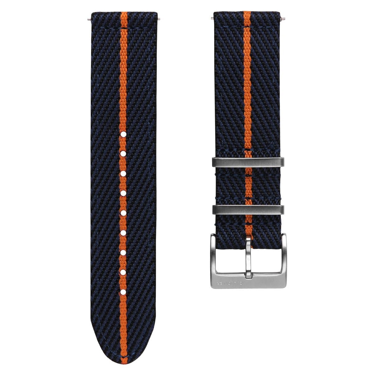 ZULUDIVER Seasalter Nylon Watch Strap, 2-Piece Military Style, Quick Release, OEKO-TEX Certified, Durable & Comfortable, Stainless Steel Hardware, Blue & Orange, 22mm