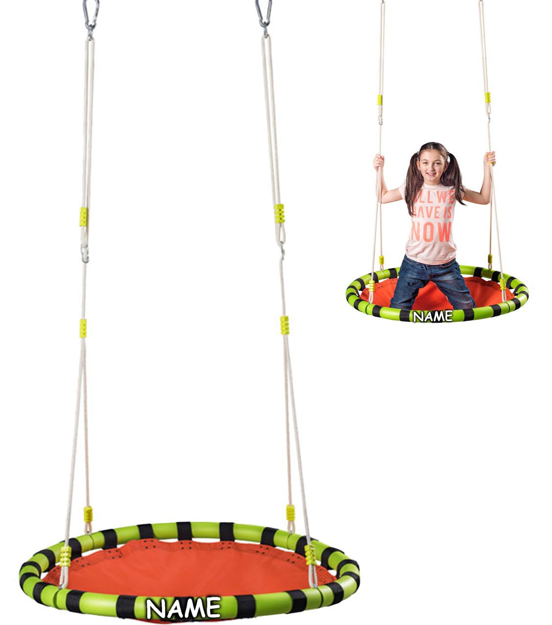 alles-meine.de GmbH Rundschaukel/Netzschaukel - rund - XL Schaukel - incl. Name - bis 100 kg belastbar - für Kinder & Erwachsene - Seile 18 mm stark - Swing Schaukel - Tellersc..