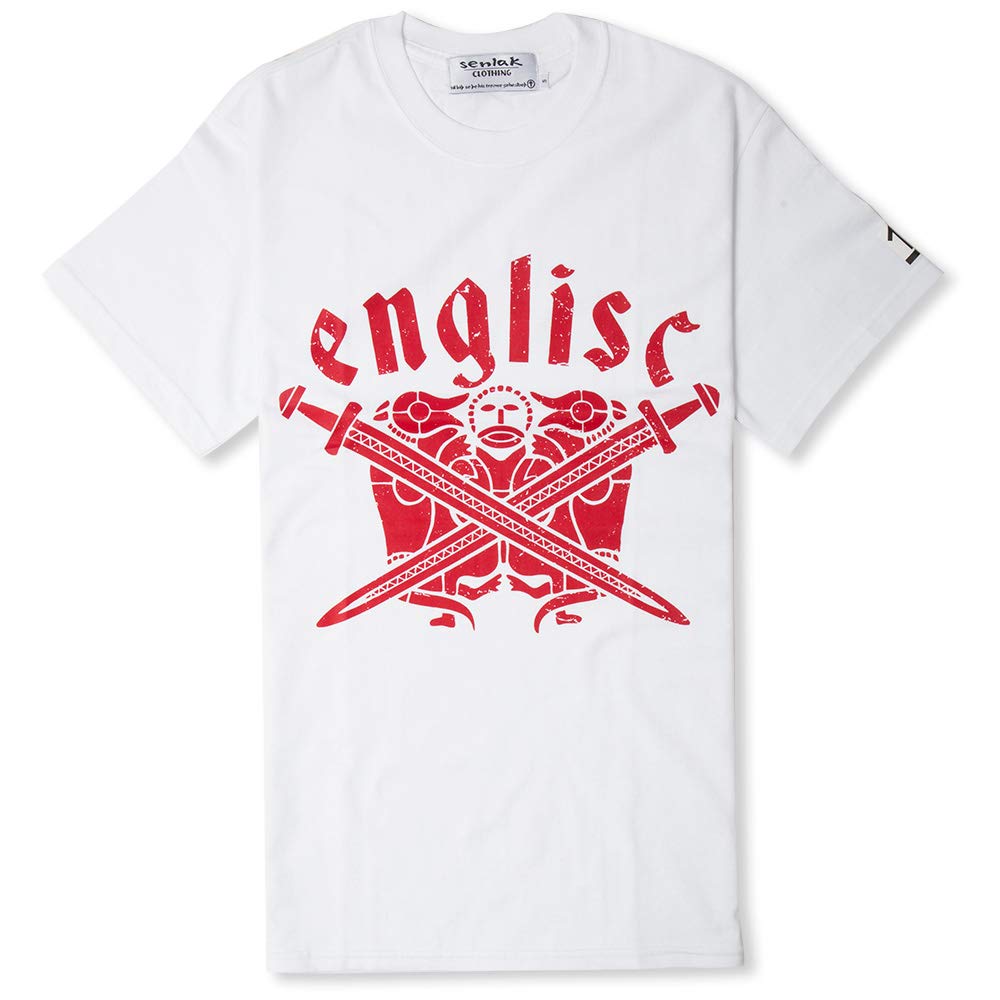 Tiw Englisc T-Shirt with Rune Sleeve Print (White, M)
